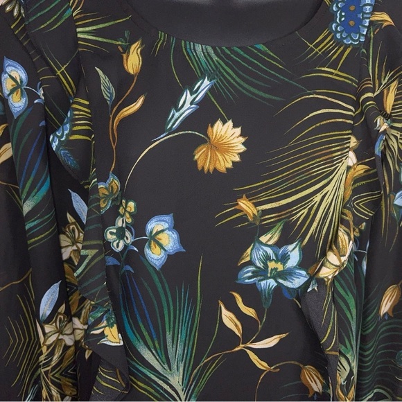 XL COUNTERPARTS BLACK FLORAL TROPICAL PRINT BLOUSE  LONG SLEEVE GREEN - Picture 10 of 13